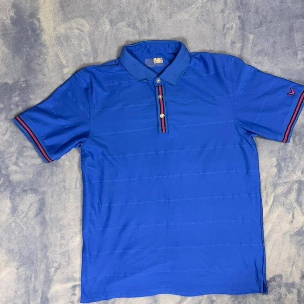 Callaway opti Blue striped polo shirt with pink and purple accents men‎ size L
